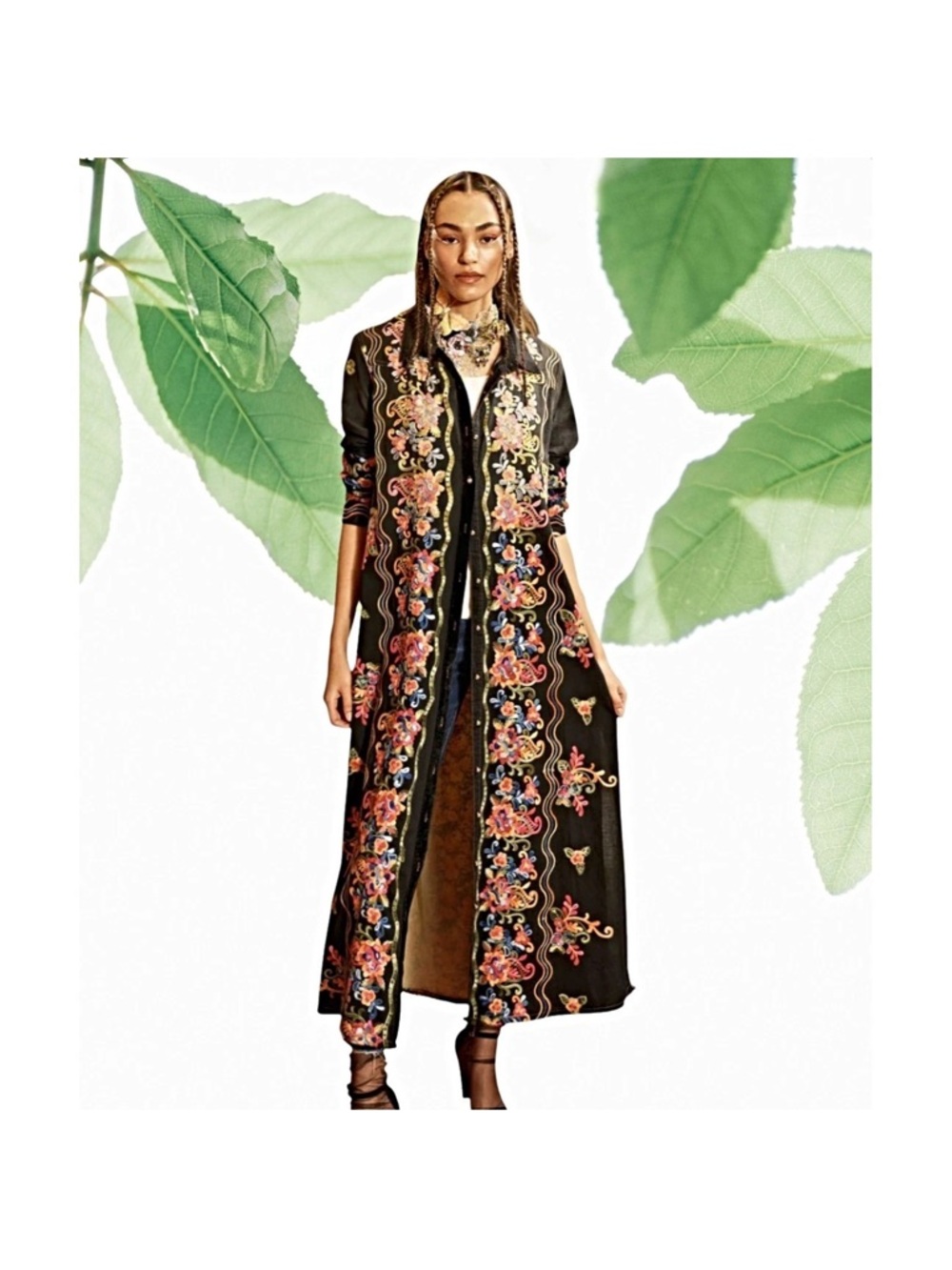 Araratta silent journeys  embroided long duster colored dress